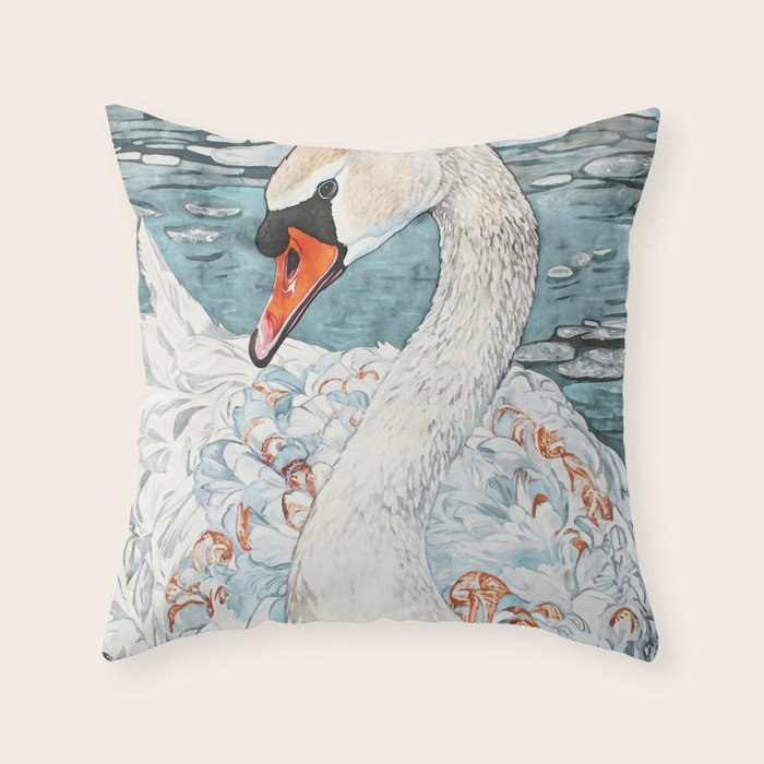 Swan Swimming Watercolor Throw Pillow Gallery Image 1