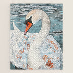 Swan Swimming Watercolor Jigsaw Puzzle Gallery Image 1