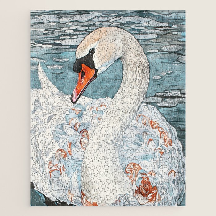 Swan Swimming Watercolor Jigsaw Puzzle Gallery Image 1