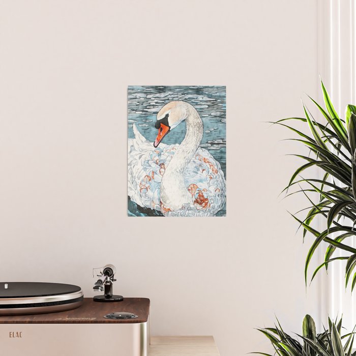 Swan Swimming Watercolor Poster Gallery Image 2