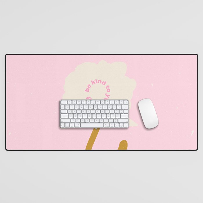 Modern abstract flower and vase. Be kind to yourself quote Desk Mat Gallery Image 1