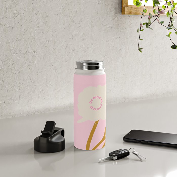 Modern abstract flower and vase. Be kind to yourself quote Water Bottle Gallery Image 4