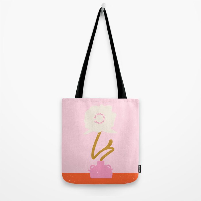 Modern abstract flower and vase. Be kind to yourself quote Tote Bag Gallery Image 2