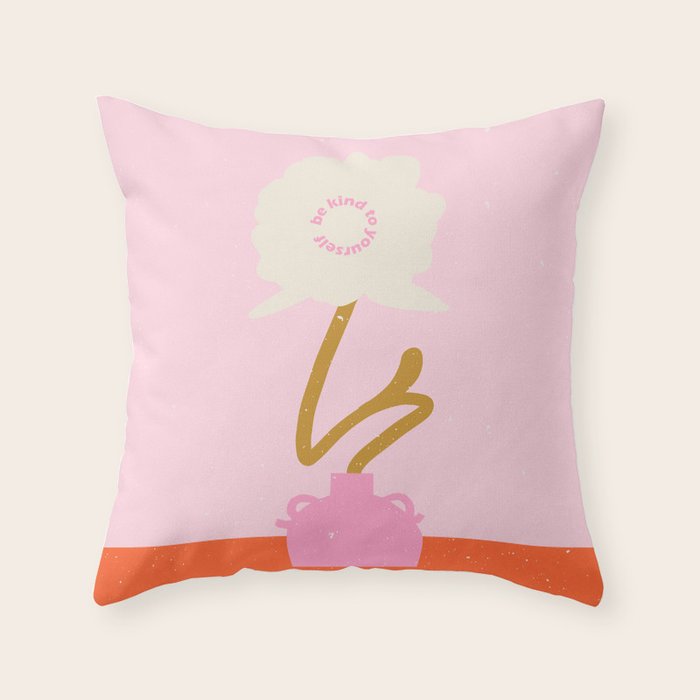 Modern abstract flower and vase. Be kind to yourself quote Throw Pillow Gallery Image 6