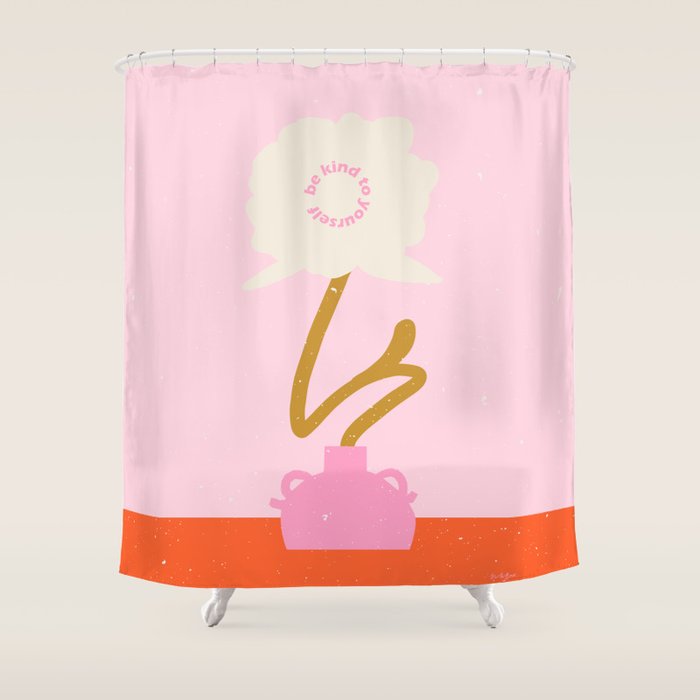 Modern abstract flower and vase. Be kind to yourself quote Shower Curtain Gallery Image 1
