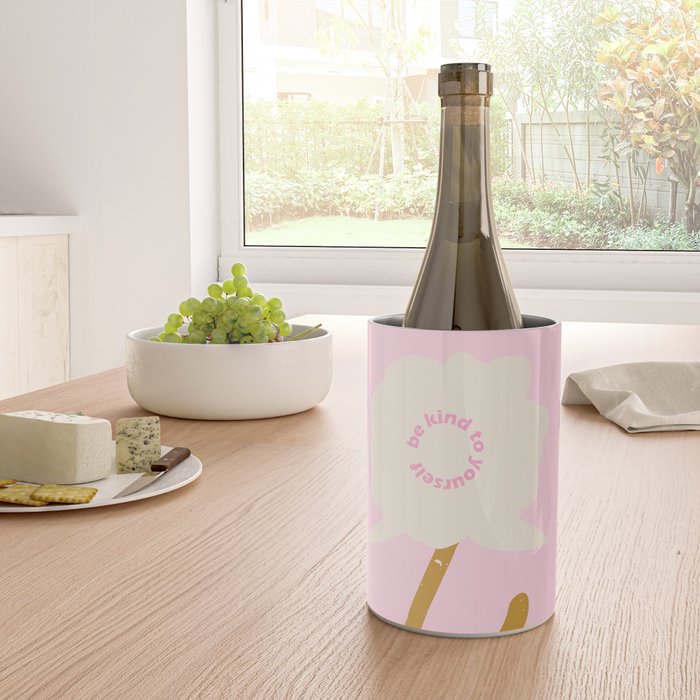 Modern abstract flower and vase. Be kind to yourself quote Wine Chiller Gallery Image 4