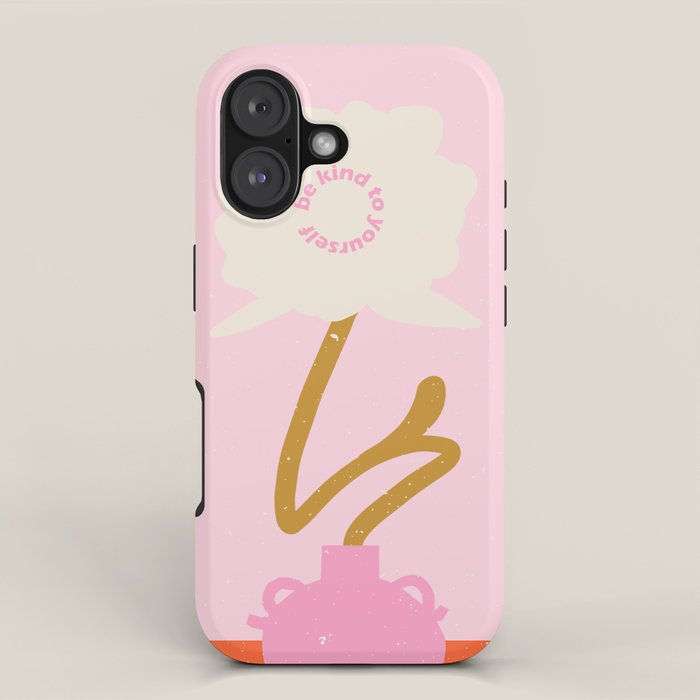 Modern abstract flower and vase. Be kind to yourself quote iPhone Case Gallery Image 1