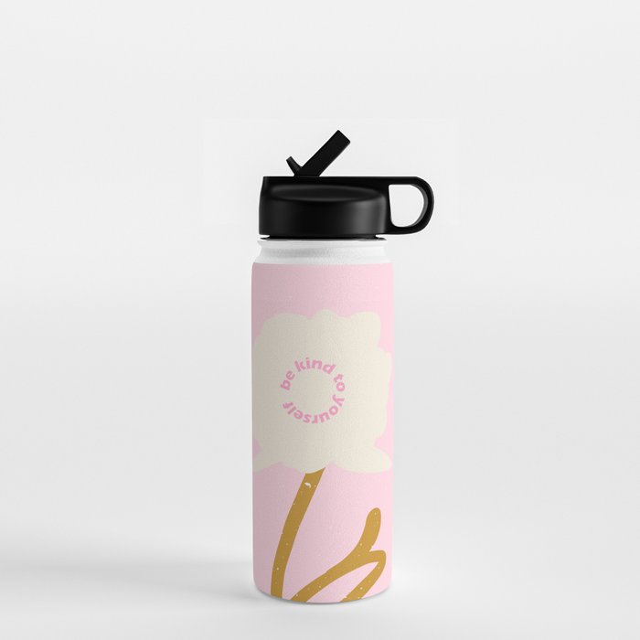 Modern abstract flower and vase. Be kind to yourself quote Water Bottle Gallery Image 1