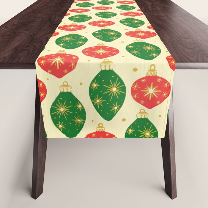 Vintage Christmas Ornaments Baubles Red Green Table Runner Gallery Image 1