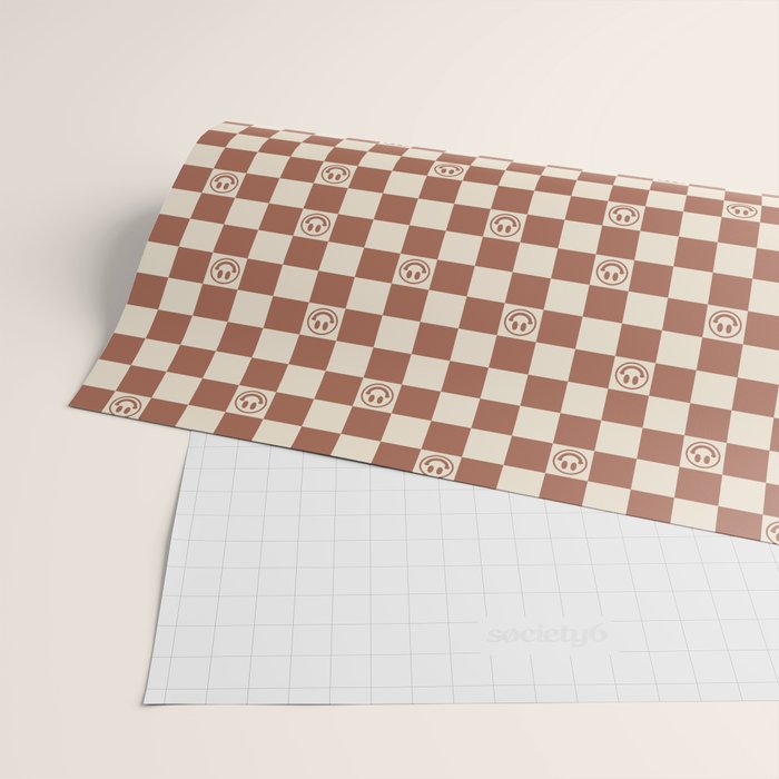 Smiley Face & Checkerboard (Milk Chocolate Colors) Wrapping Paper Gallery Image 2