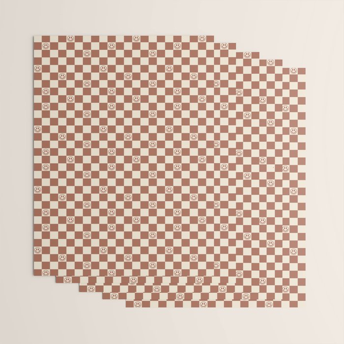 Smiley Face & Checkerboard (Milk Chocolate Colors) Wrapping Paper Gallery Image 3
