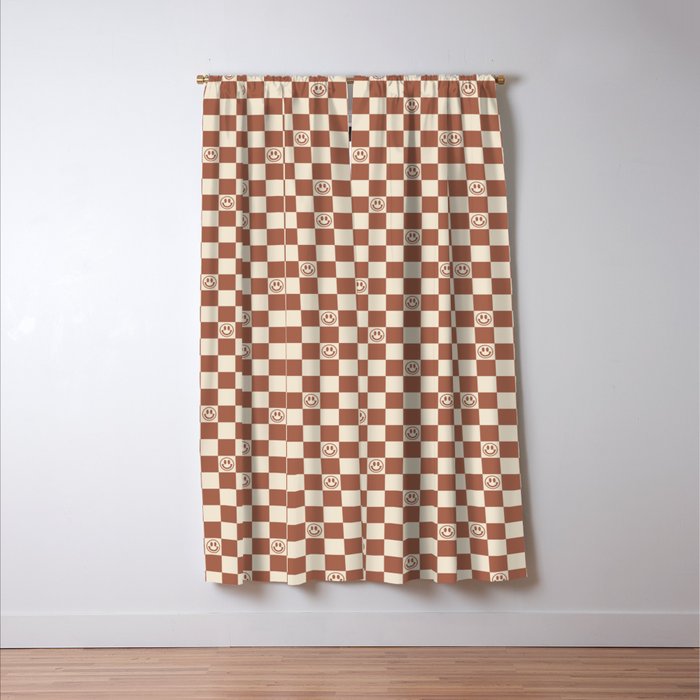 Smiley Face & Checkerboard (Milk Chocolate Colors) Window Curtain Gallery Image 3