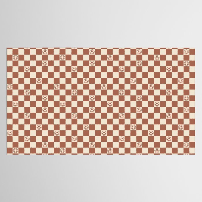 Smiley Face & Checkerboard (Milk Chocolate Colors) Tablecloth Gallery Image 2