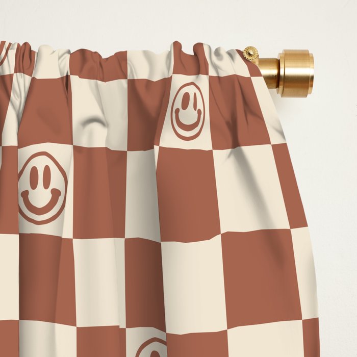 Smiley Face & Checkerboard (Milk Chocolate Colors) Window Curtain Gallery Image 2