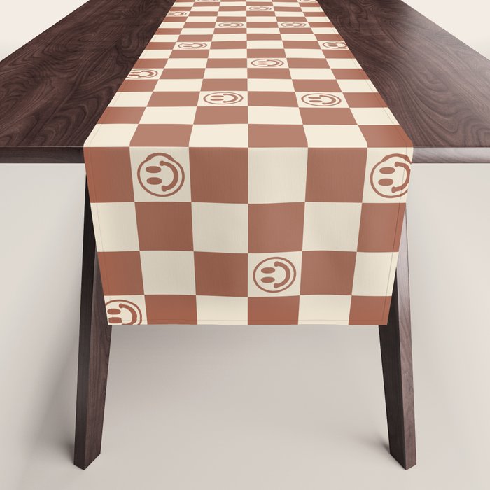 Smiley Face & Checkerboard (Milk Chocolate Colors) Table Runner Gallery Image 1