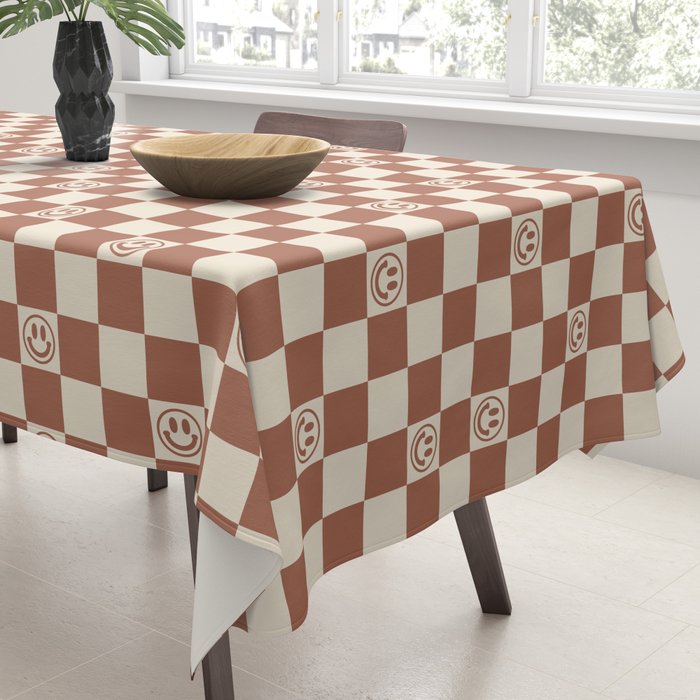 Smiley Face & Checkerboard (Milk Chocolate Colors) Tablecloth Gallery Image 3