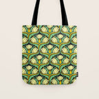 Art Nouveau Pattern 2 Cream Yellow Ochre Sage Green On Dark Blue Tote Bag Gallery Image 1