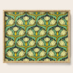 Art Nouveau Pattern 2 Cream Yellow Ochre Sage Green On Dark Blue Serving Tray Gallery Image 1