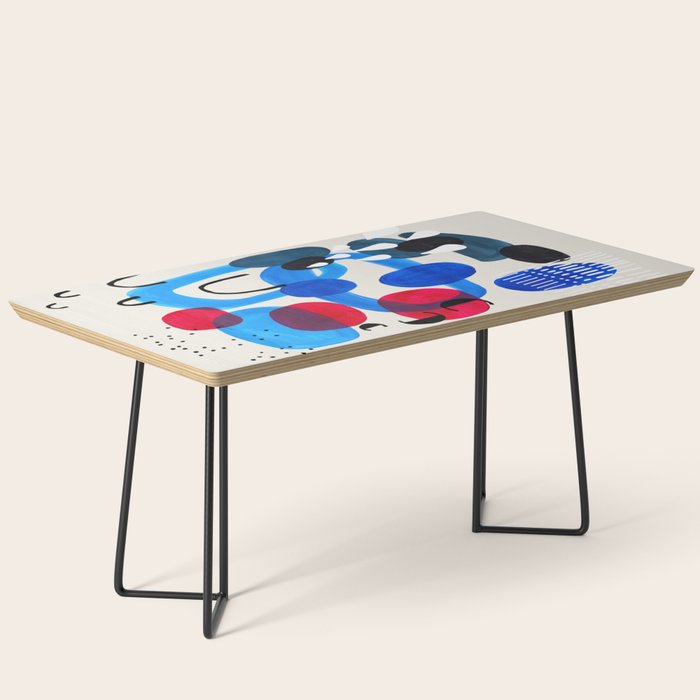 Mid Century Modern Abstract Colorful Art Patterns Ocean Blue Turquoise Grey Coffee Table Gallery Image 1