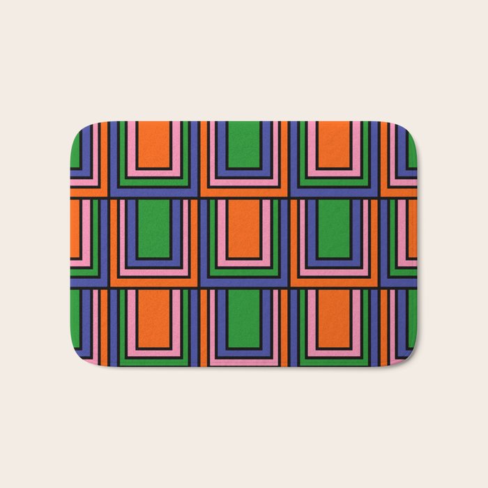 Colorful Retro Geometric Mod Portes Pattern Orange Pink Green Blue Bath Mat Gallery Image 1