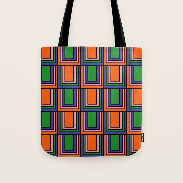 Colorful Retro Geometric Mod Portes Pattern Orange Pink Green Blue Tote Bag Gallery Image 1