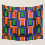 Colorful Retro Geometric Mod Portes Pattern Orange Pink Green Blue Wall Tapestry Gallery Image 4