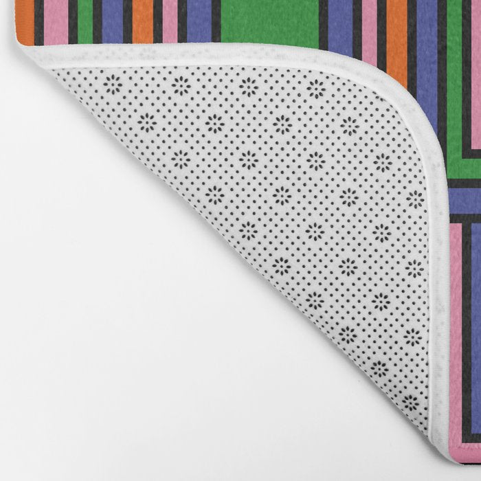 Colorful Retro Geometric Mod Portes Pattern Orange Pink Green Blue Bath Mat Gallery Image 2