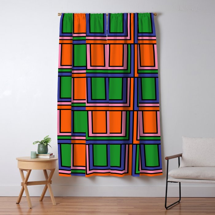Colorful Retro Geometric Mod Portes Pattern Orange Pink Green Blue Window Curtain Gallery Image 1
