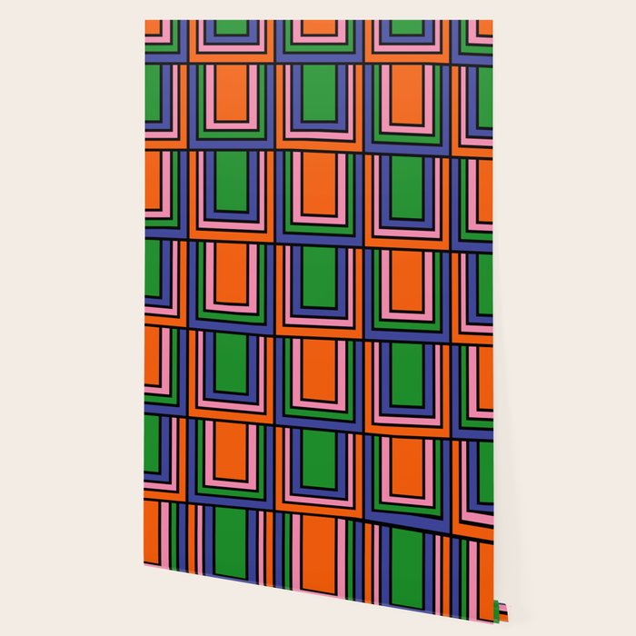 Colorful Retro Geometric Mod Portes Pattern Orange Pink Green Blue Wallpaper Gallery Image 2