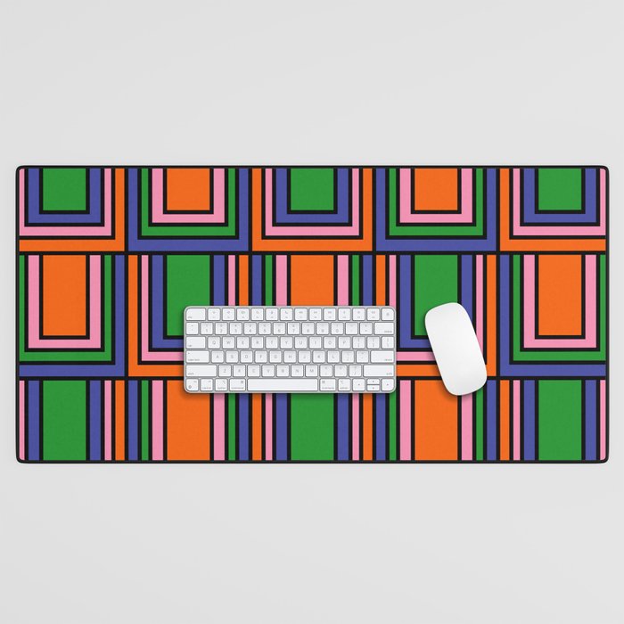 Colorful Retro Geometric Mod Portes Pattern Orange Pink Green Blue Desk Mat Gallery Image 1