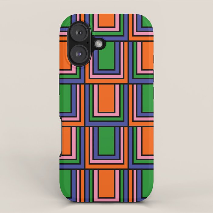 Colorful Retro Geometric Mod Portes Pattern Orange Pink Green Blue iPhone Case Gallery Image 1