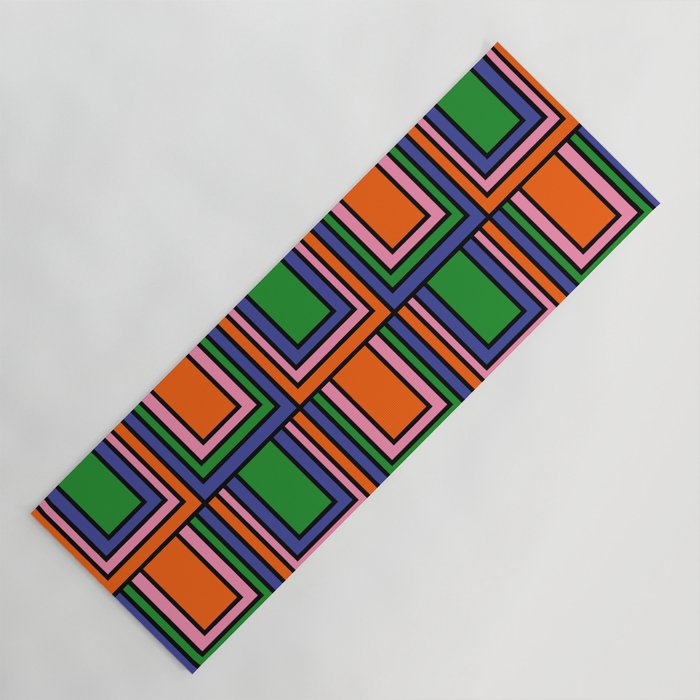 Colorful Retro Geometric Mod Portes Pattern Orange Pink Green Blue Yoga Mat Gallery Image 1