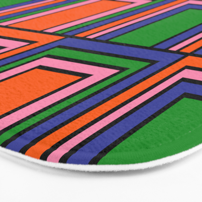 Colorful Retro Geometric Mod Portes Pattern Orange Pink Green Blue Bath Mat Gallery Image 3