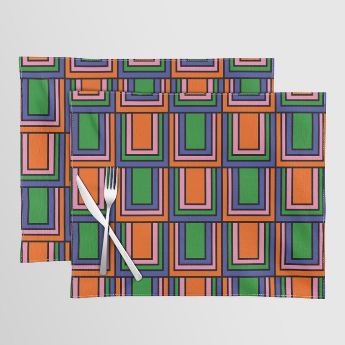 Colorful Retro Geometric Mod Portes Pattern Orange Pink Green Blue Placemat Gallery Image 1