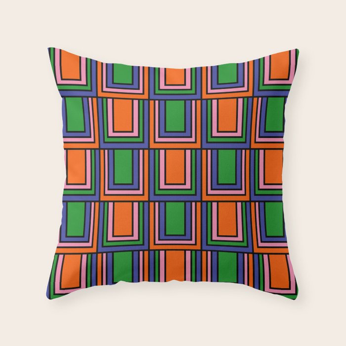 Colorful Retro Geometric Mod Portes Pattern Orange Pink Green Blue Throw Pillow Gallery Image 1