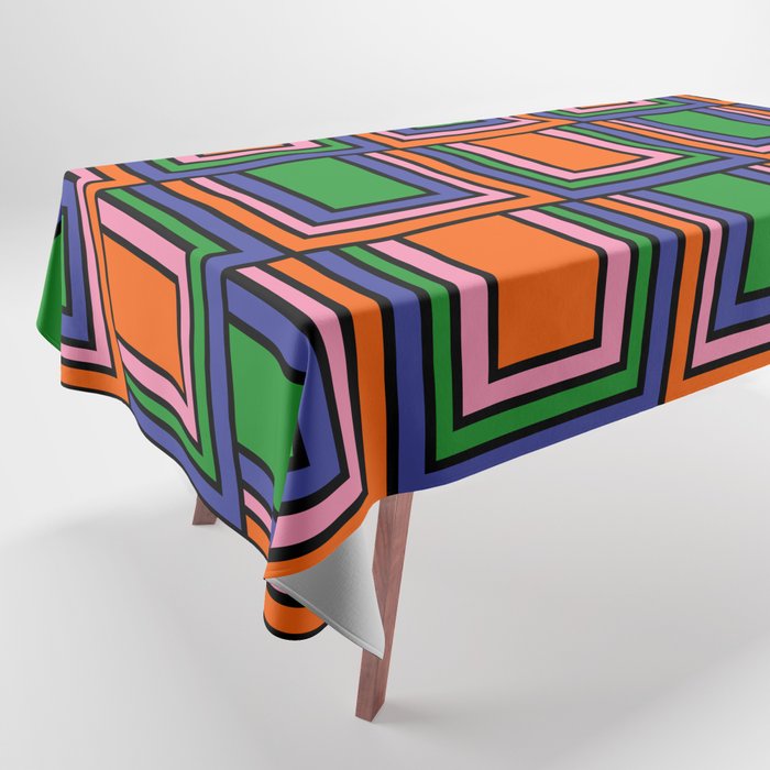 Colorful Retro Geometric Mod Portes Pattern Orange Pink Green Blue Tablecloth Gallery Image 1