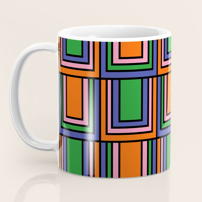 Colorful Retro Geometric Mod Portes Pattern Orange Pink Green Blue Coffee Mug Gallery Image 3