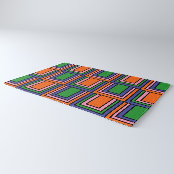 Colorful Retro Geometric Mod Portes Pattern Orange Pink Green Blue Rug Gallery Image 3