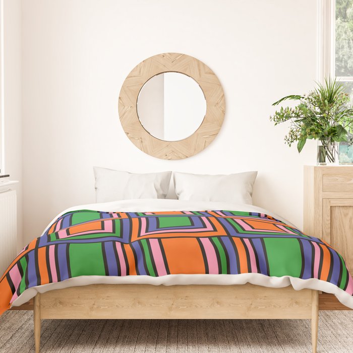 Colorful Retro Geometric Mod Portes Pattern Orange Pink Green Blue Duvet Cover Gallery Image 3