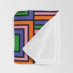 Colorful Retro Geometric Mod Portes Pattern Orange Pink Green Blue Throw Blanket Gallery Image 3