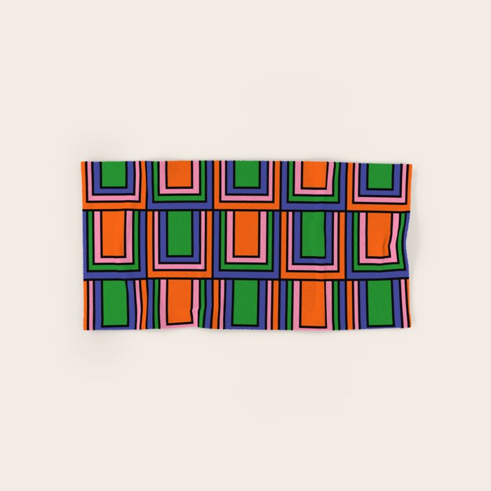Colorful Retro Geometric Mod Portes Pattern Orange Pink Green Blue Bath Towel Gallery Image 1