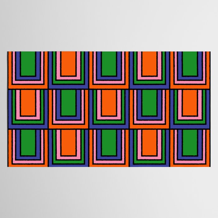 Colorful Retro Geometric Mod Portes Pattern Orange Pink Green Blue Tablecloth Gallery Image 2