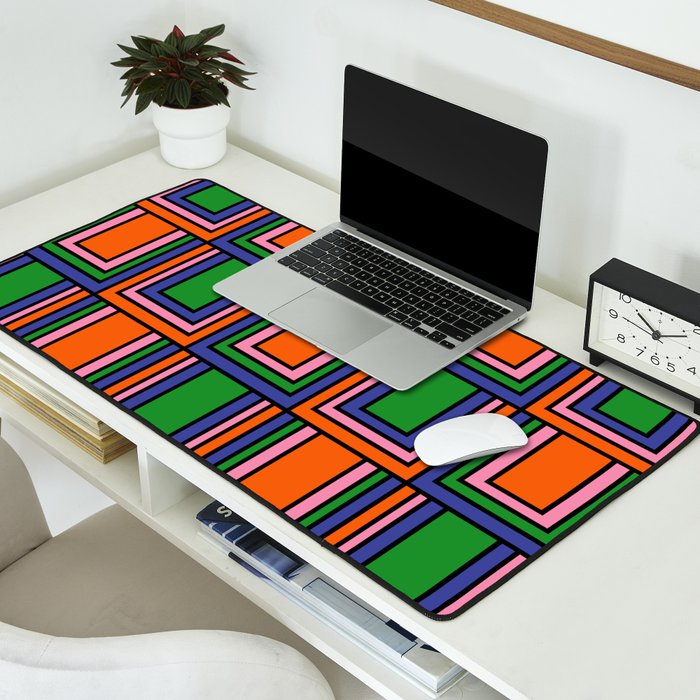 Colorful Retro Geometric Mod Portes Pattern Orange Pink Green Blue Desk Mat Gallery Image 2
