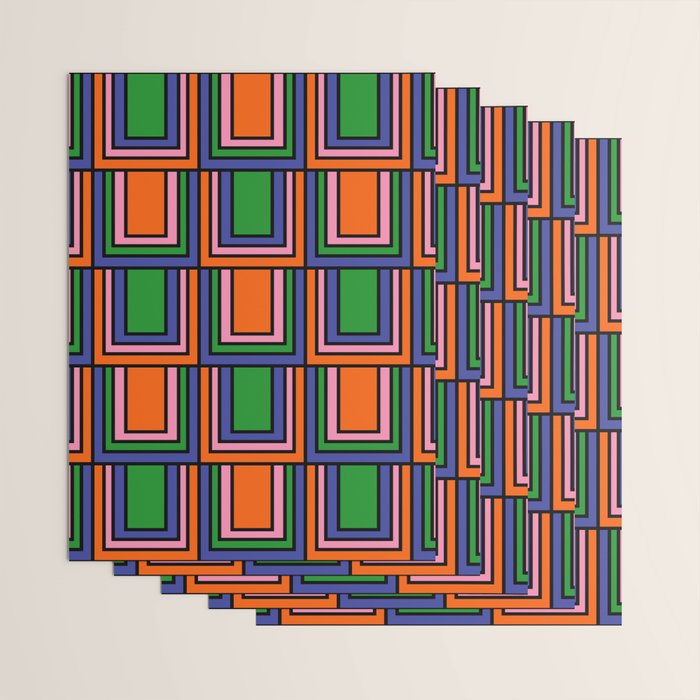 Colorful Retro Geometric Mod Portes Pattern Orange Pink Green Blue Wrapping Paper Gallery Image 3