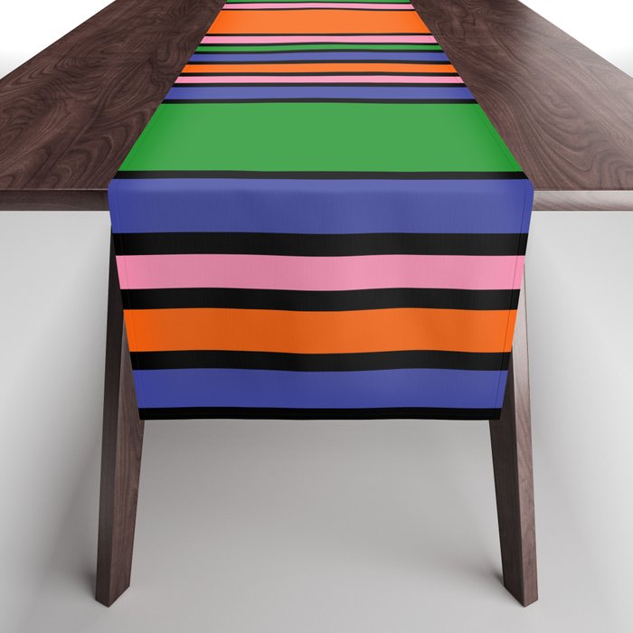 Colorful Retro Geometric Mod Portes Pattern Orange Pink Green Blue Table Runner Gallery Image 1