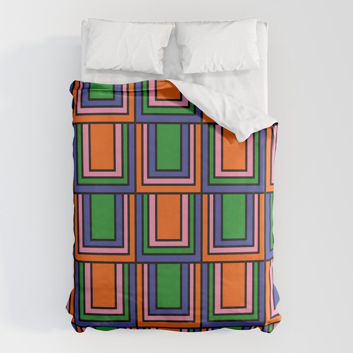 Colorful Retro Geometric Mod Portes Pattern Orange Pink Green Blue Duvet Cover Gallery Image 6