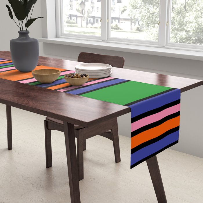 Colorful Retro Geometric Mod Portes Pattern Orange Pink Green Blue Table Runner Gallery Image 2