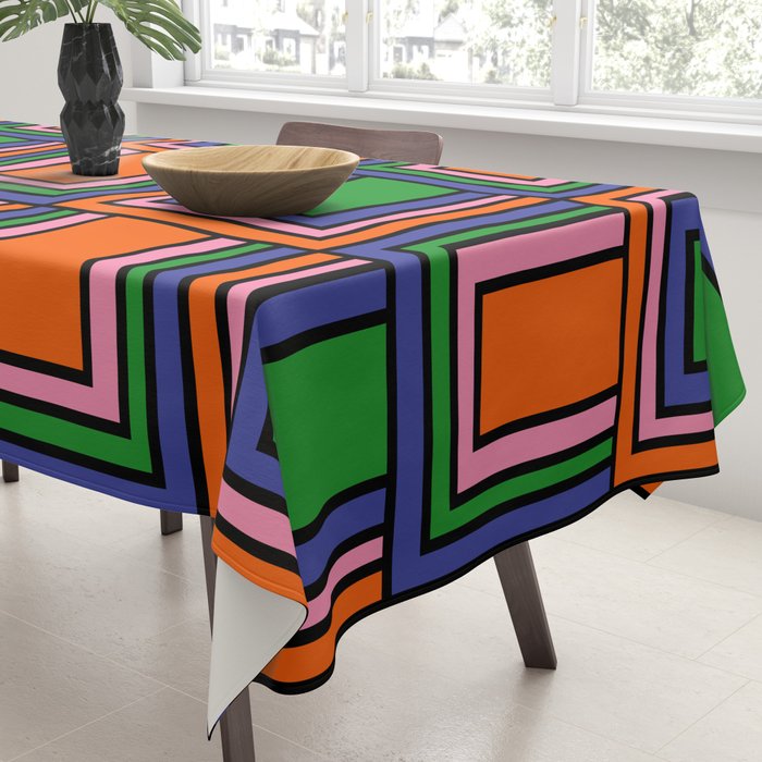 Colorful Retro Geometric Mod Portes Pattern Orange Pink Green Blue Tablecloth Gallery Image 3