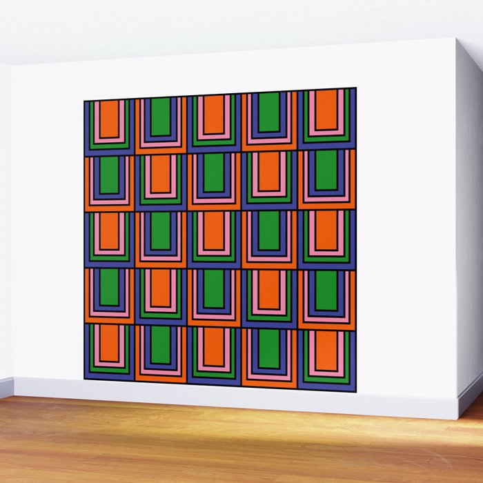 Colorful Retro Geometric Mod Portes Pattern Orange Pink Green Blue Wall Mural Gallery Image 2