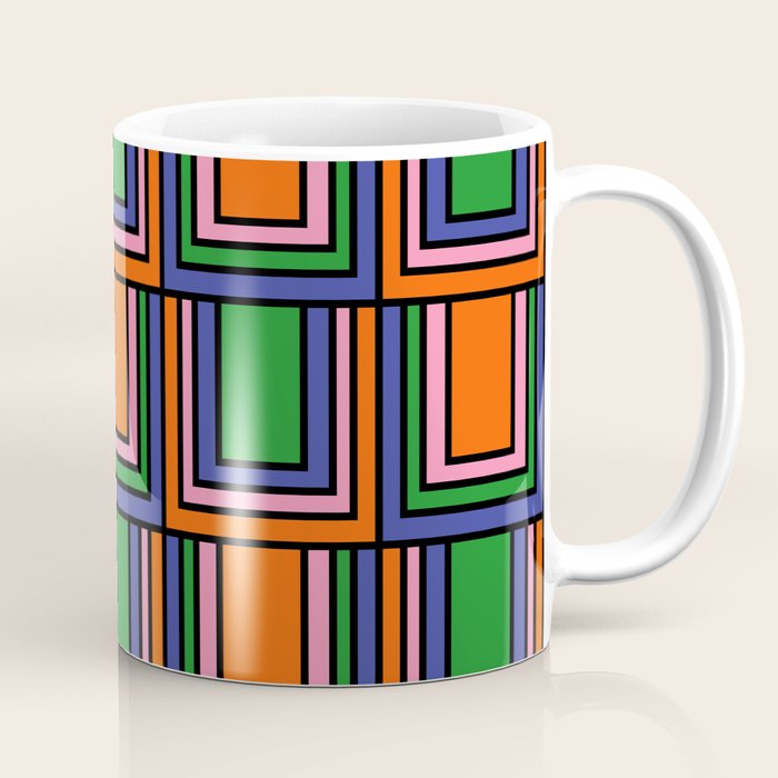 Colorful Retro Geometric Mod Portes Pattern Orange Pink Green Blue Coffee Mug Gallery Image 1